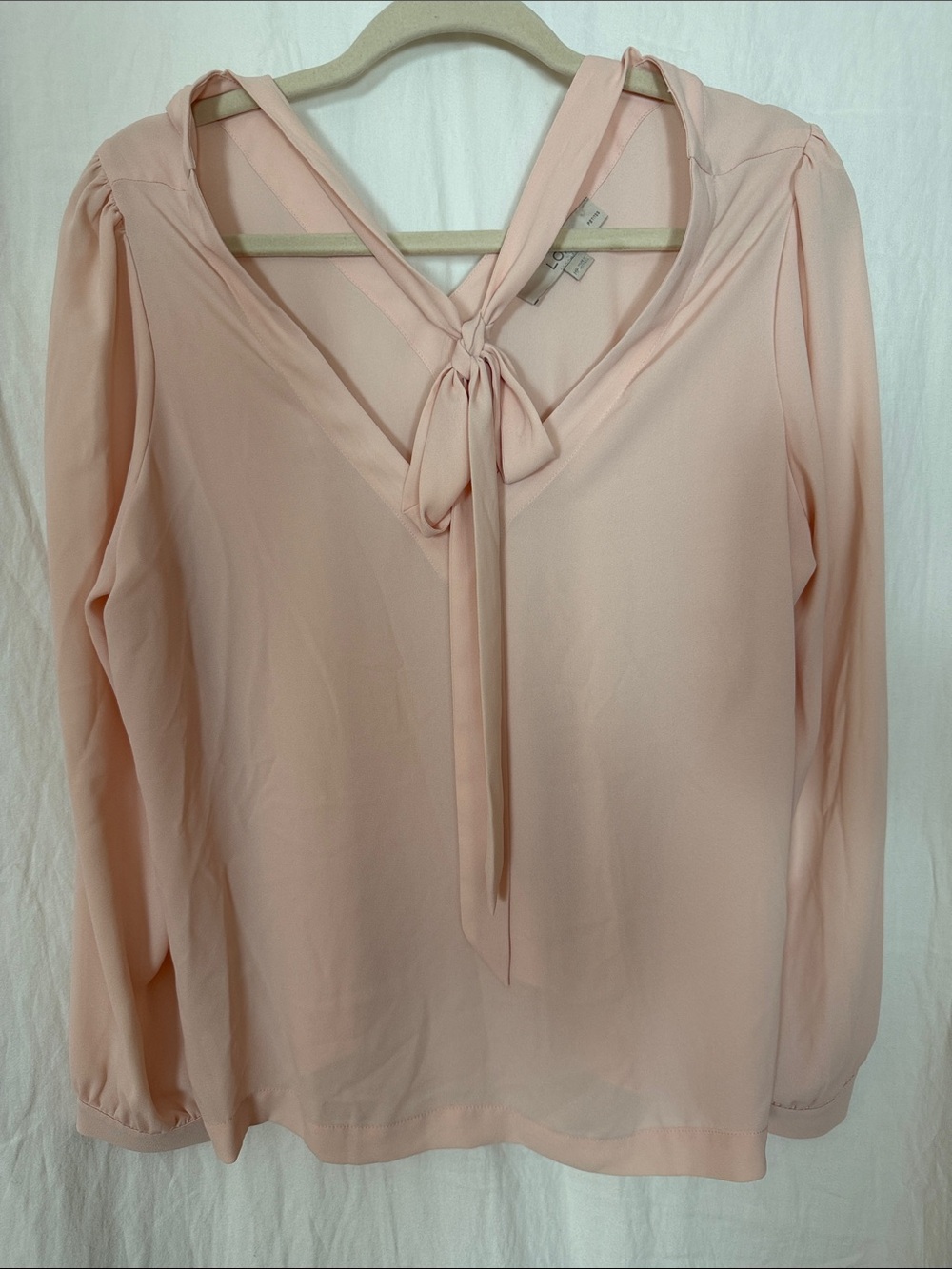LOFT Blush Pink Tie-Neck Long Sleeve Blouse